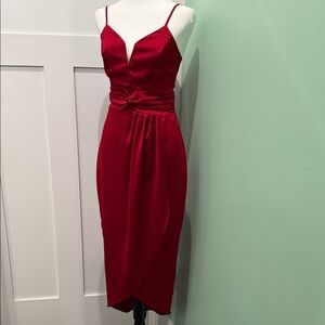 Express Red Pleated Spaghetti Strap Shoulder Dress. Size XS